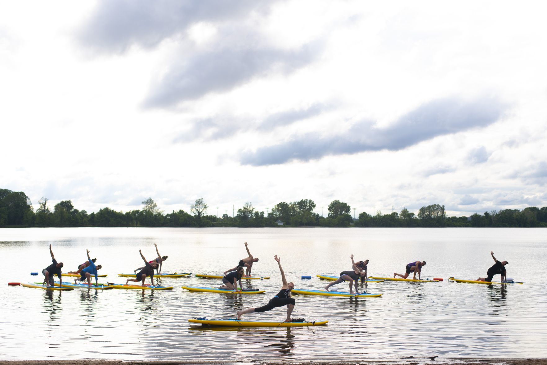 Paddleboard yoga at Creve Coeur Lake